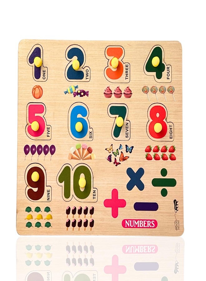 BuGBee Wooden Numbers 1-10 Peg Puzzle Board for Kids | Counting Objects Learning Toy | Educational Wooden Number Puzzle for Toddlers 2 3 4 5+ Years - Image 1
